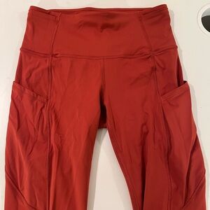 Vibrant Red Leggings with Wide Waistband and Stretchy Material